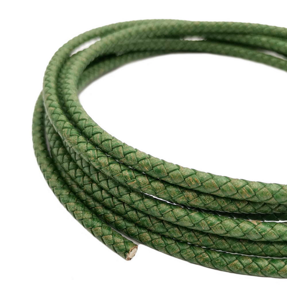 ShapesbyX-Braided Leather Cords 6mm Round Distressed Green Woven Folded Leather Strap Bracelet Making
