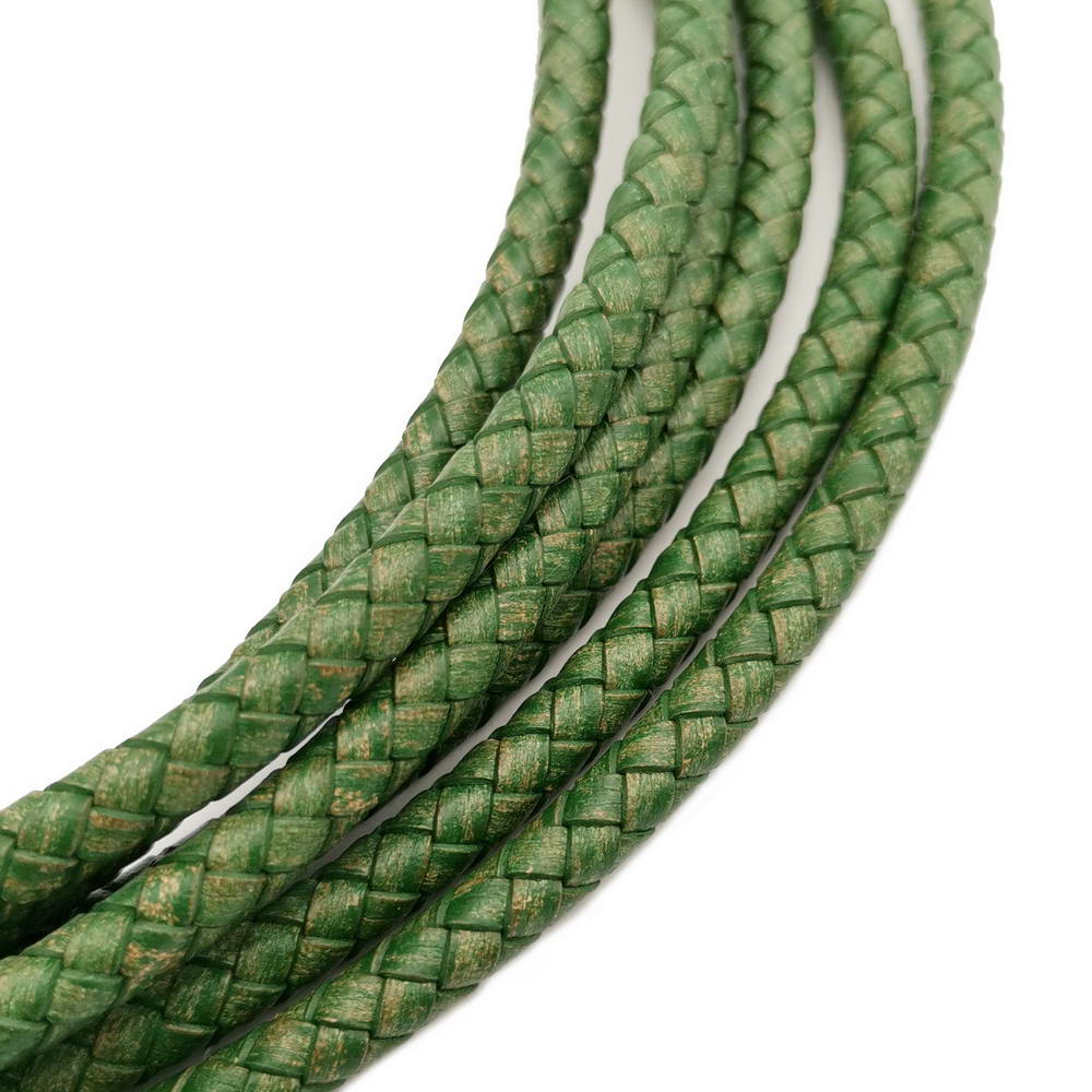 ShapesbyX-Braided Leather Cords 6mm Round Distressed Green Woven Folded Leather Strap Bracelet Making