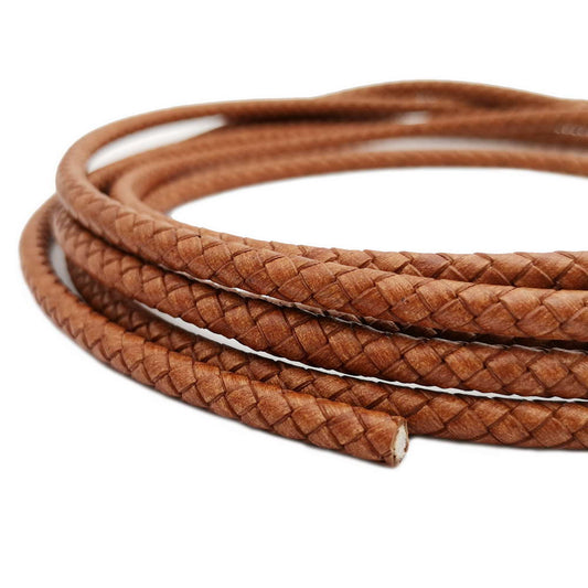 6mm Round Braided Leather Bolo Cord Distressed Tan Antique Color Jewelry Making Leather Craft