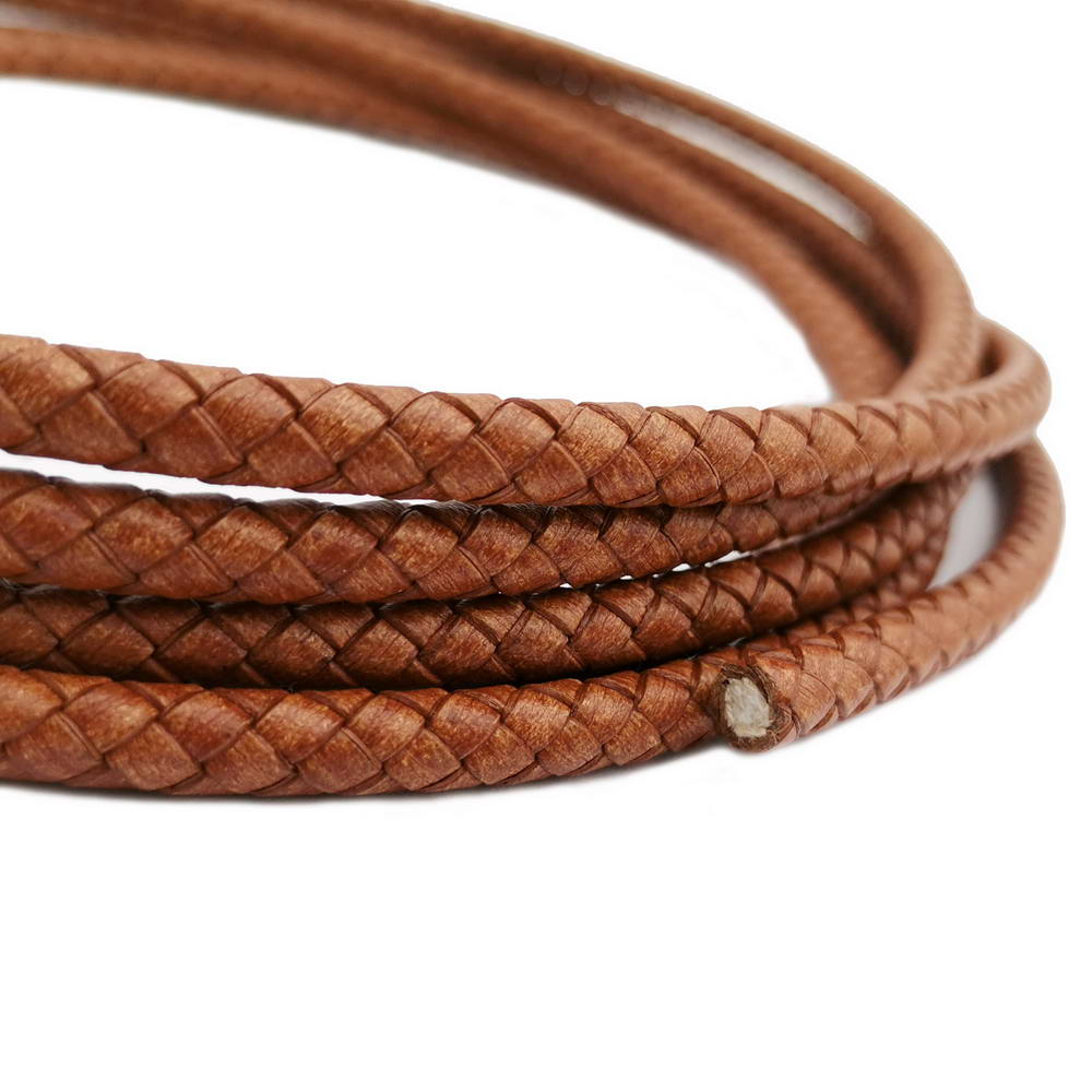 shapesbyX-6mm Round Braided Leather Bolo Cord Distressed Tan Antique Color Jewelry Making Leather Craft