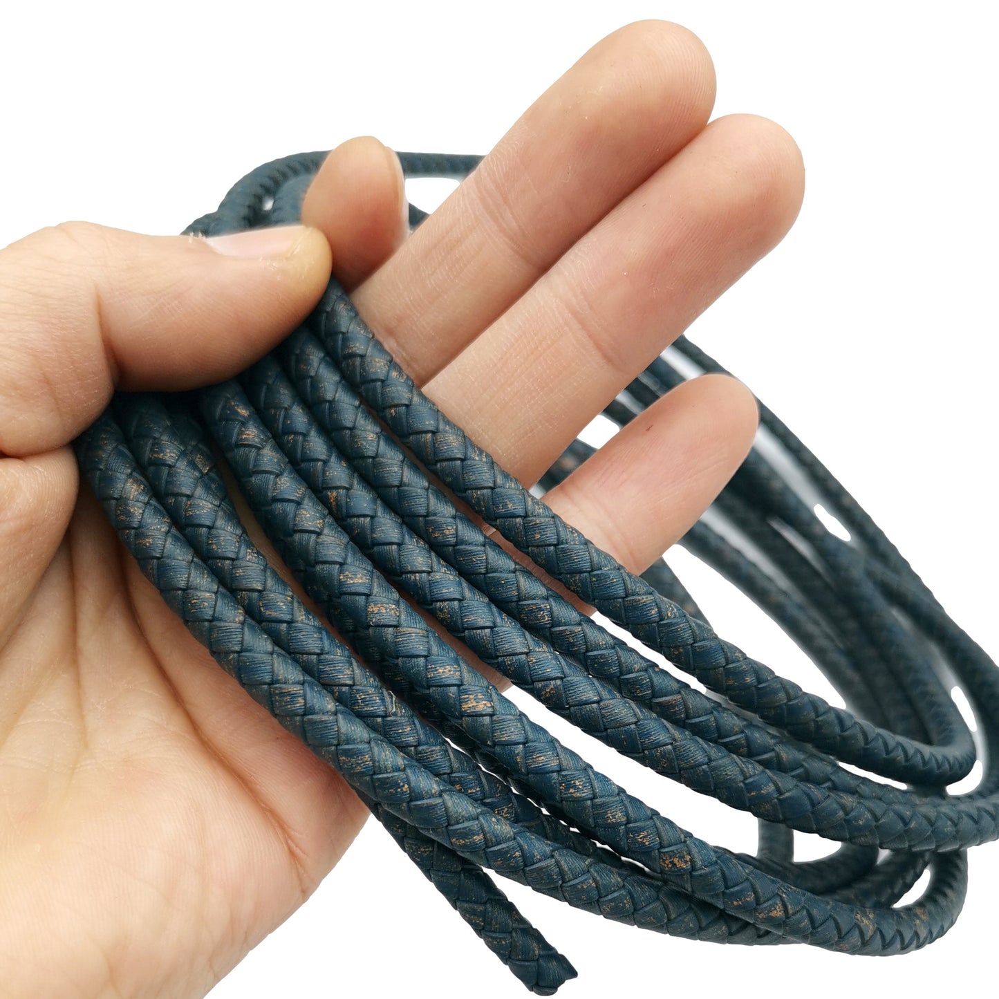 shapesbyX-6mm Round Braided Leather Bolo Cord Distressed Blue Antique Color Jewelry Making Leather Craft