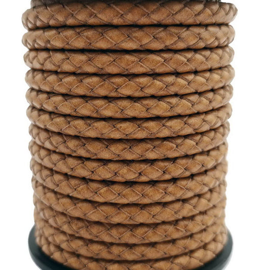 ShapesbyX-6 mm geflochtene Lederschnüre, natürliches rundes Bolo-Armband aus Leder im Distressed-Look, zur Herstellung oder Dekoration