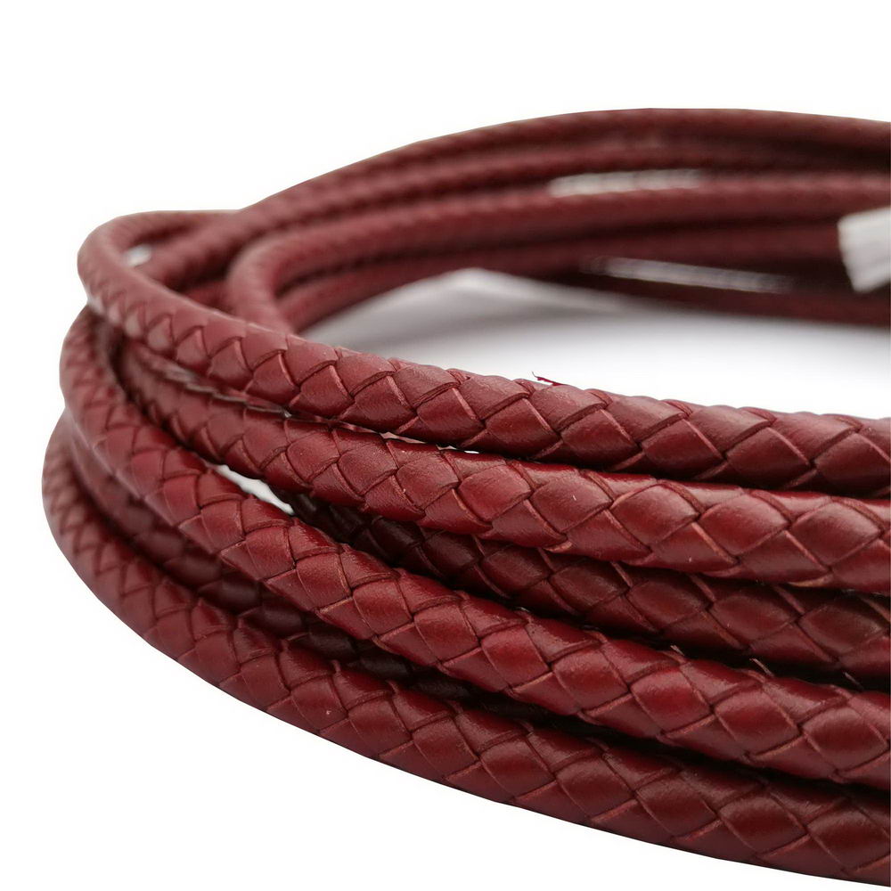 shapesbyX-6mm Round Braided Leather Cord Hawthorn/Darker Red Folded Leather Strap for Jewelry Making