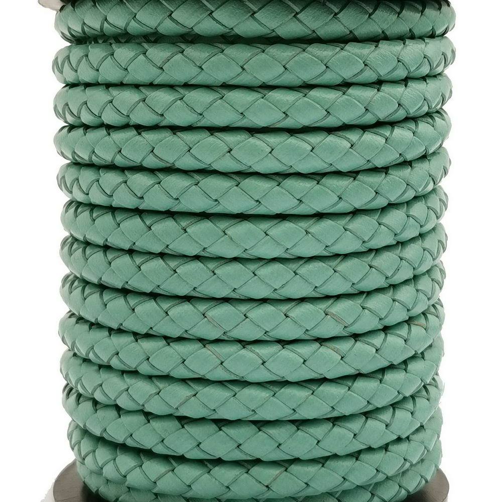 6mm Round Braided Leather Cord Turquoise Folded Leather Strap for Jewelry Making