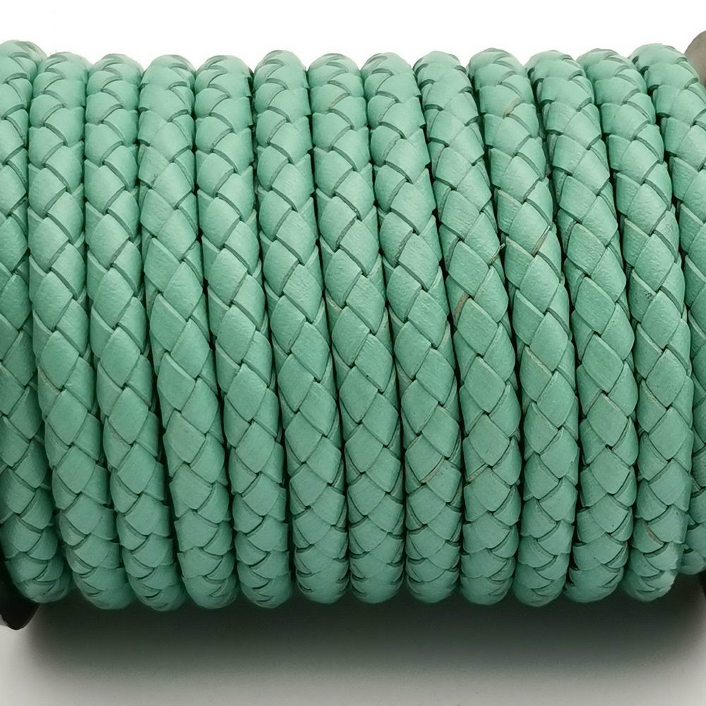 shapesbyX-6mm Round Braided Leather Cord Turquoise Folded Leather Strap for Jewelry Making