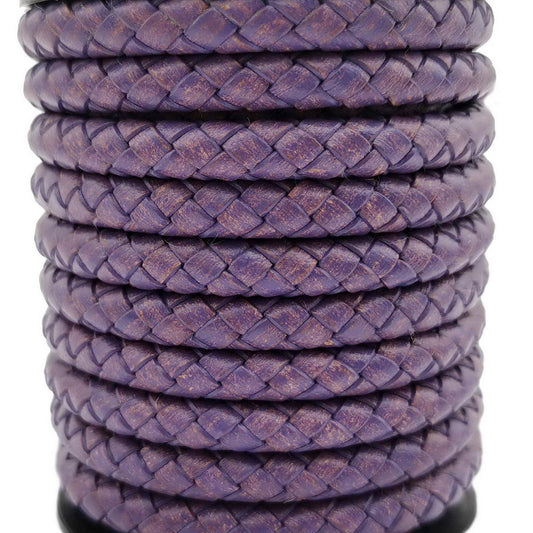 Braided Leather Bolo Cords 6mm Round Distressed Purple