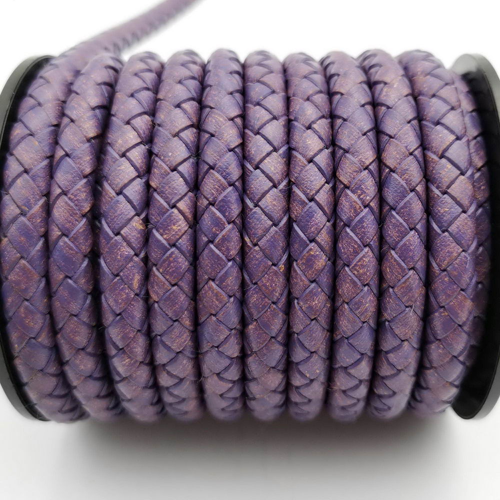 ShapesbyX-Cordons Bolo en cuir tressé 6 mm rond violet vieilli
