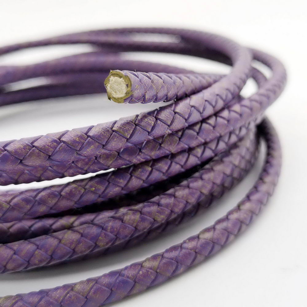 ShapesbyX-Braided Leather Bolo Cords 6mm Round Distressed Purple