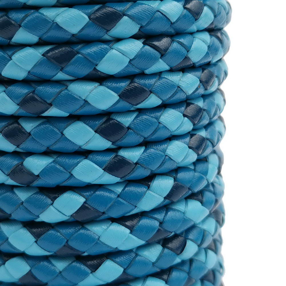 ShapesbyX-Cordons Bolo en cuir tressé 6 mm rond camouflage bleu
