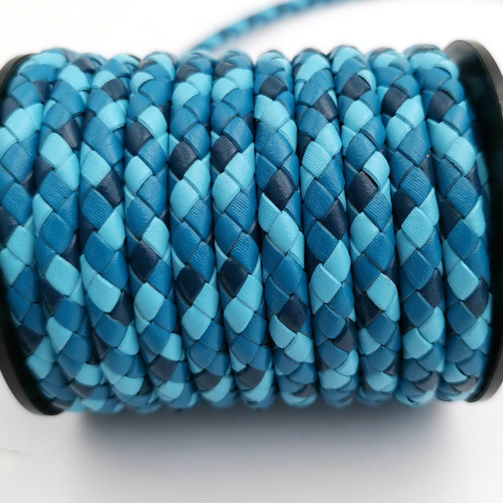 ShapesbyX-Cordons Bolo en cuir tressé 6 mm rond camouflage bleu
