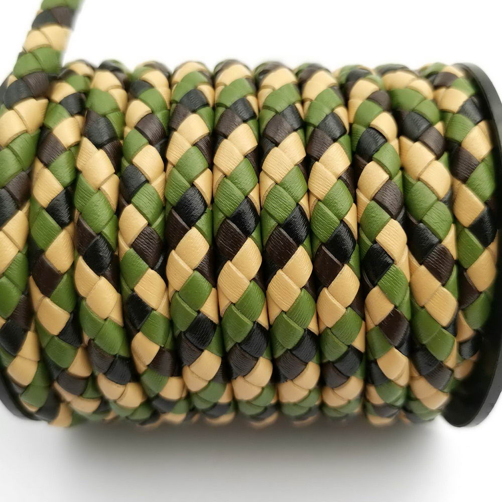 ShapesbyX-Braided Leather Bolo Cords 6mm Round Camouflage Green