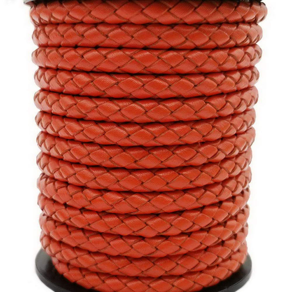 Orange geflochtenes Lederband, gefaltetes Leder-Boloband, 6 mm rund, für die Armbandherstellung