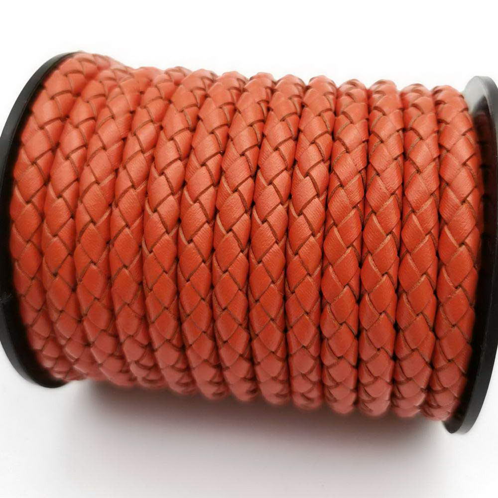 Orange geflochtenes Lederband, gefaltetes Leder-Boloband, 6 mm rund, für die Armbandherstellung