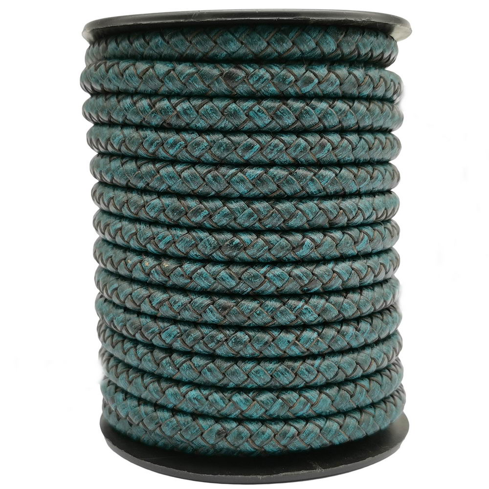 6mm Braided Leather Bolo Cord Distressed Teal for Jewelry Making Bracelet Making