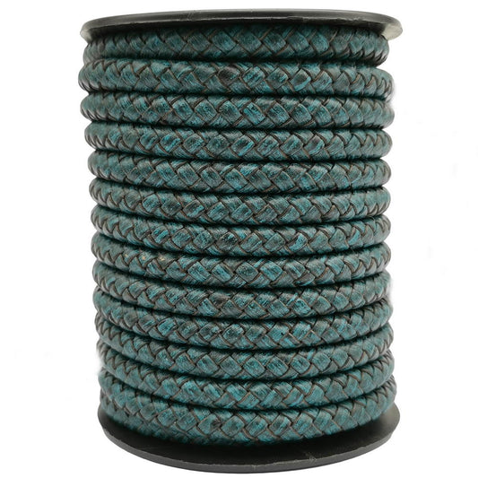 6mm Braided Leather Bolo Cord Distressed Teal for Jewelry Making Bracelet Making