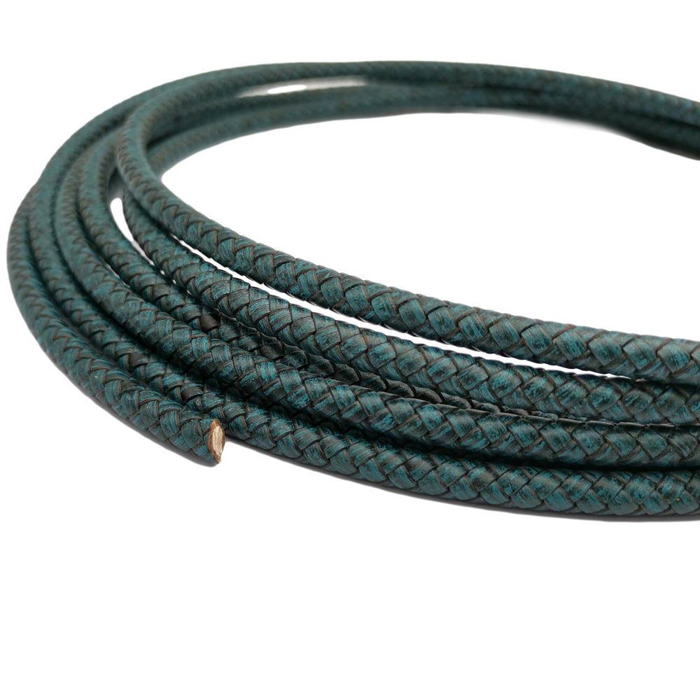 ShapesbyX-6 mm Cordon Bolo en cuir tressé Bleu sarcelle vieilli pour la fabrication de bijoux et de bracelets