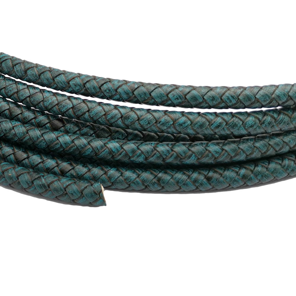 shapesbyX-6mm Braided Leather Bolo Cord Distressed Teal for Jewelry Making Bracelet Making