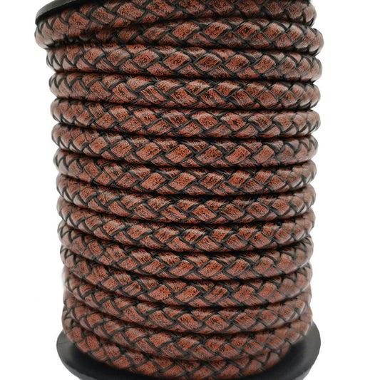 6mm Braided Leather Bolo Cord Antique Brown for Jewelry Making