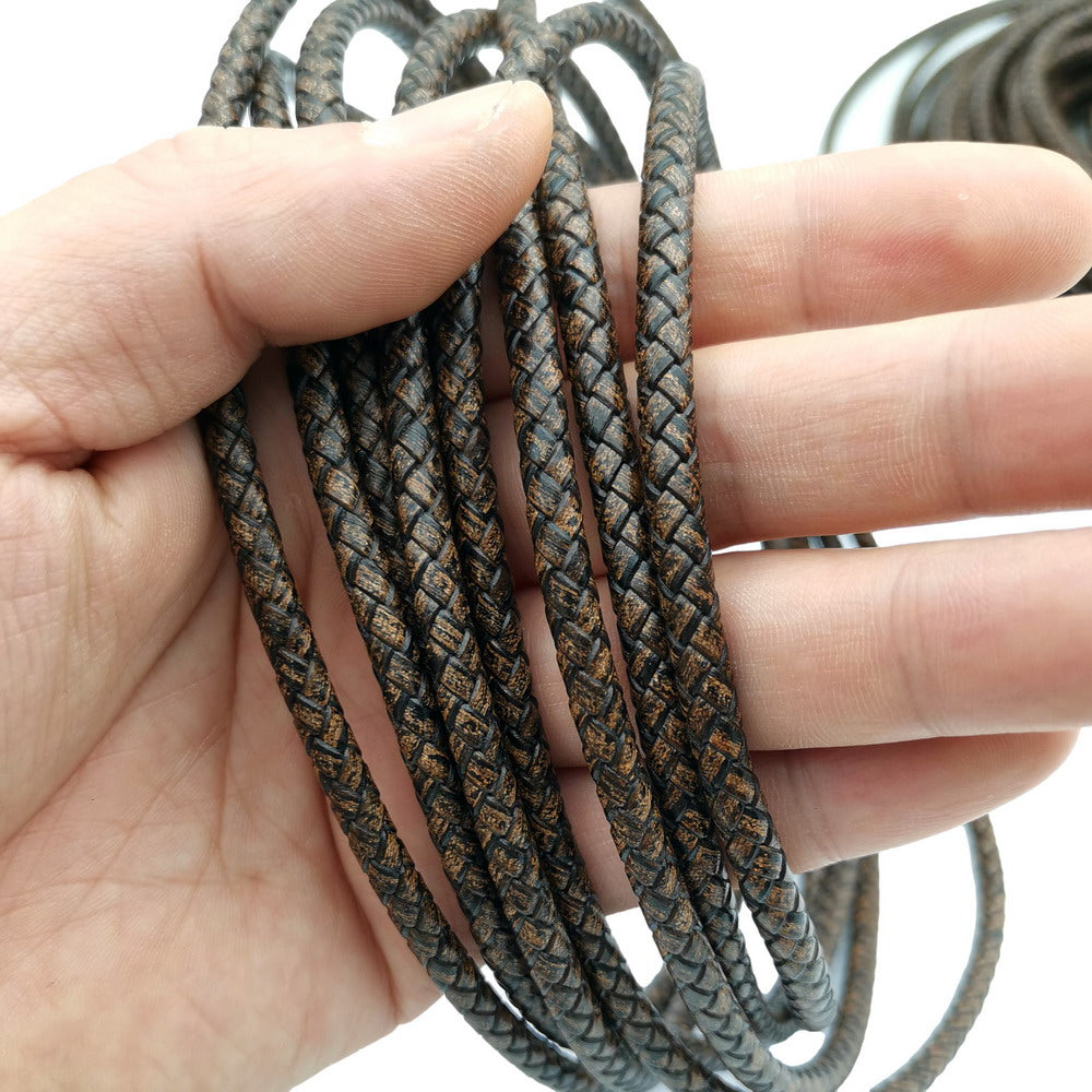 shapesbyX 6mm Braided Leather Bolo Cords Braid Bracelet Making Deep Weathered Color