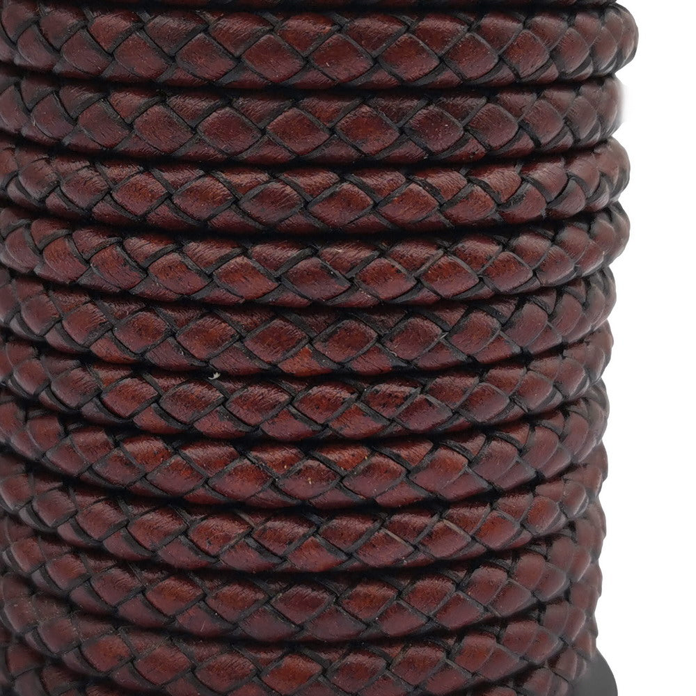 shapesbyX 6mm Braided Leather Bolo Cords Braid Bracelet Making Antique Red Brown