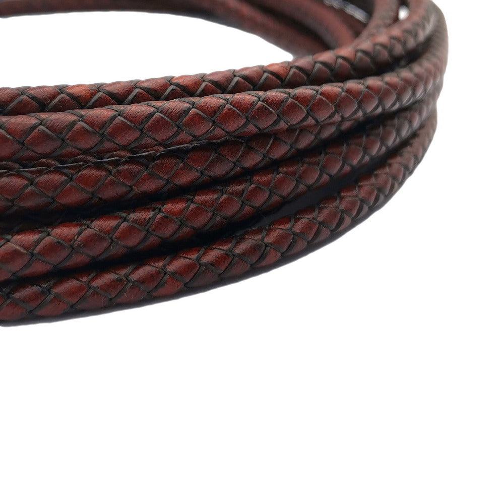 shapesbyX 6mm Braided Leather Bolo Cords Braid Bracelet Making Antique Red Brown
