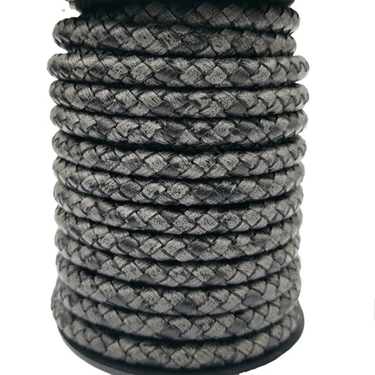 Cordons Bolo en cuir tressé gris Antique, bracelet rond de 6mm, fabrication de bracelet en cuir