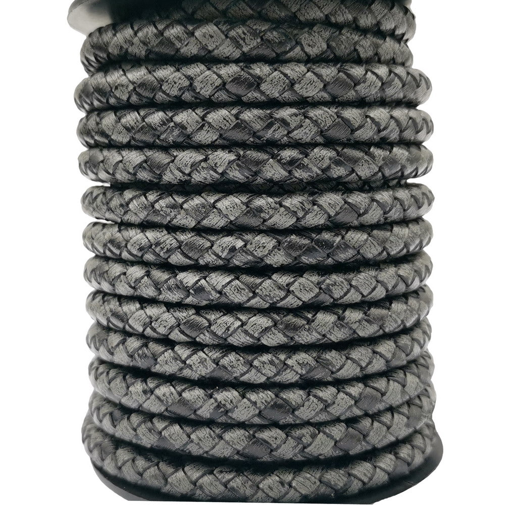 Antike graue geflochtene Leder-Bolo-Schnüre, 6 mm, rundes Armband zur Herstellung von Lederband