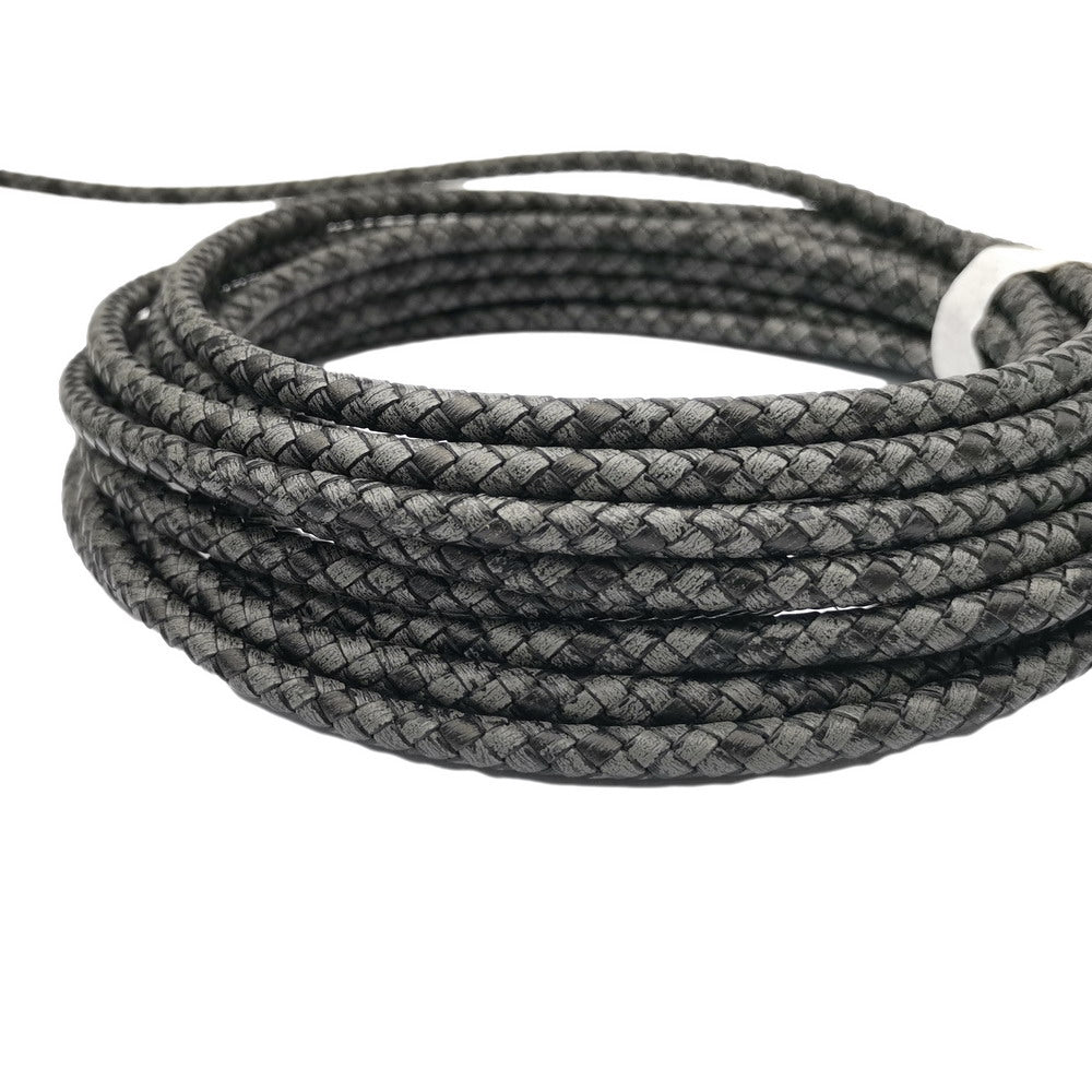 Cordons Bolo en cuir tressé gris Antique, bracelet rond de 6mm, fabrication de bracelet en cuir