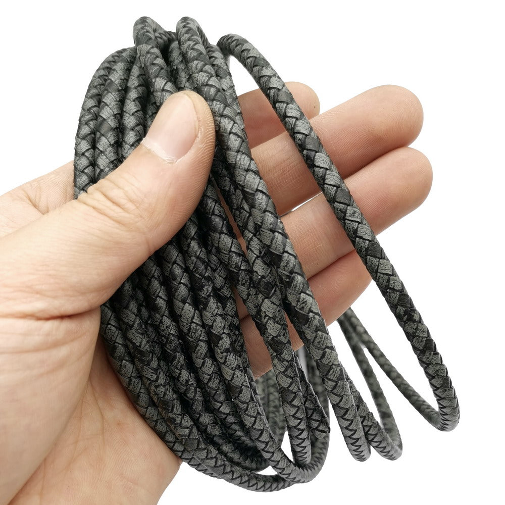 Antique Gray Braided Leather Bolo Cords 6mm Round Bracelet Making Leather Strap