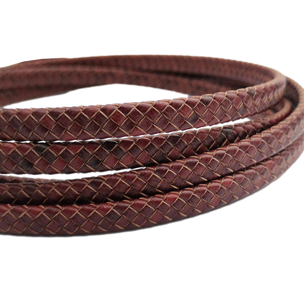 shapesbyX-7mmx3mm Braided Leather Bolo Cord 7mm Flat Leather Strap Distressed Brown