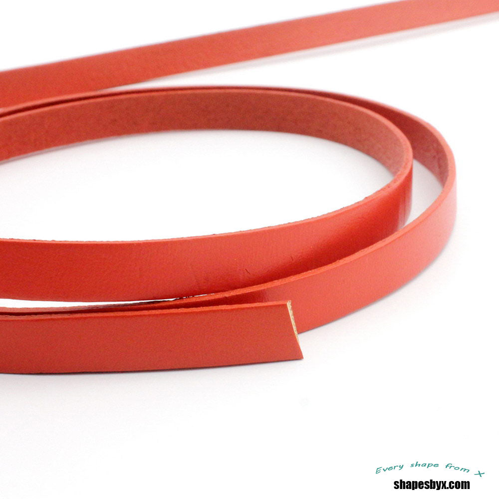 shapesbyX-10mm Flat Leather Strip Orange 10mmx2mm Genuine Leather Band GF10M116