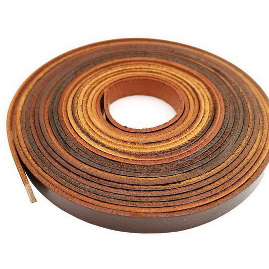 Distressed Red Brown Flat Leather Strip 10mm Genuine Leather Band Jewelry Making Bracelet or Decor