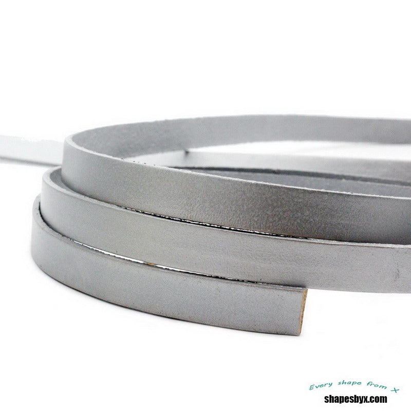 ShapesbyX-10 mm flacher Lederstreifen, 10 mm x 2 mm, Lederarmband für die Schmuckherstellung, Armband, Silber, GF10M72-3