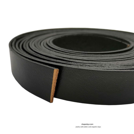 15mm Flat Leather Strip 20x2mm Genuine Leather Band 2mm Thick Black