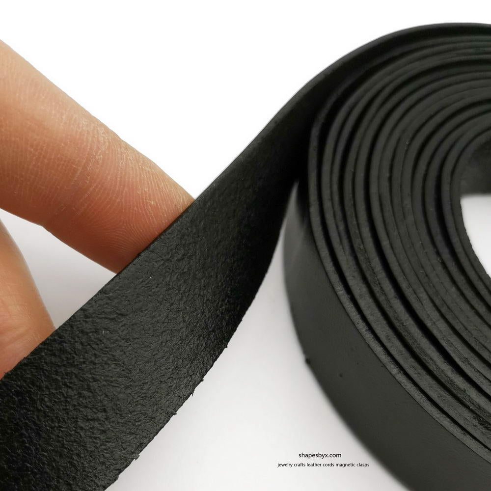 shapesbyX-20mm Flat Leather Strip 20x2mm Genuine Leather Band 2mm Thick Black