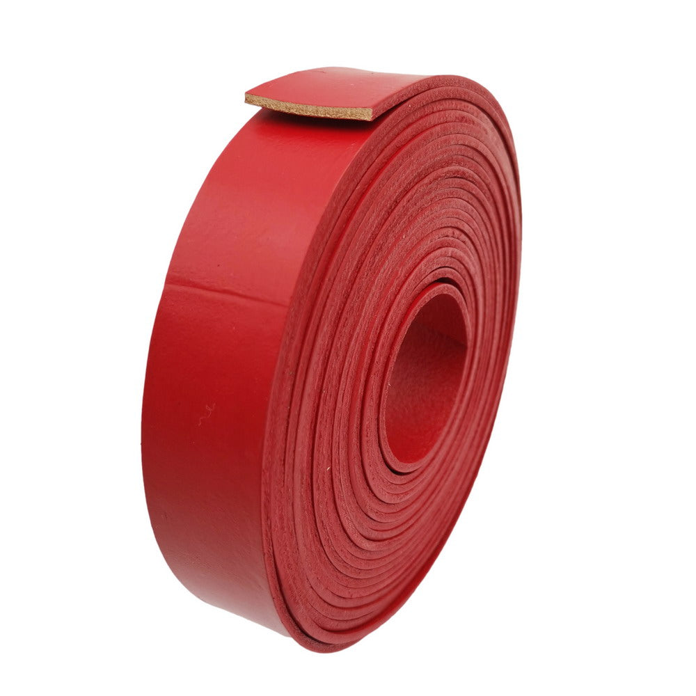 shapesbyX-25mm Red Flat Leather Strip 1 Inch Wide Genuine Leather Band 2mm Thick