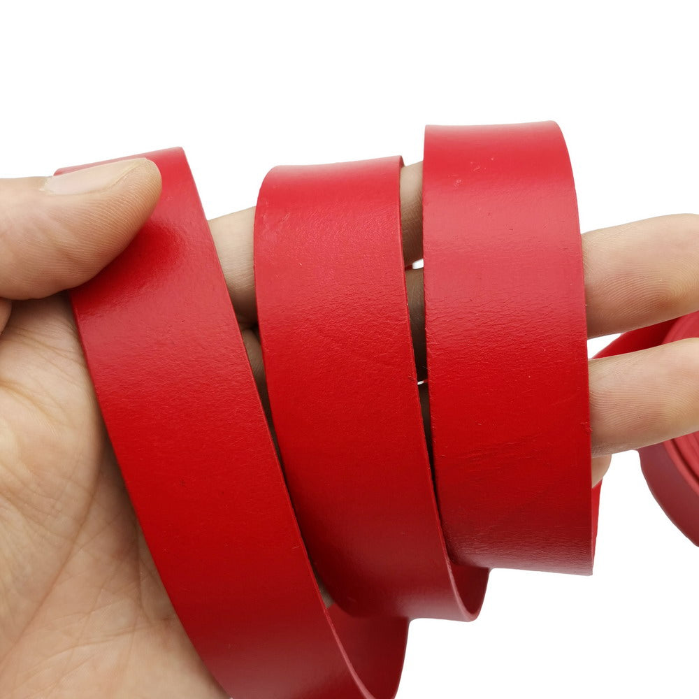 ShapesbyX-25 mm roter flacher Lederstreifen, 2,5 cm breit, echtes Lederband, 2 mm dick