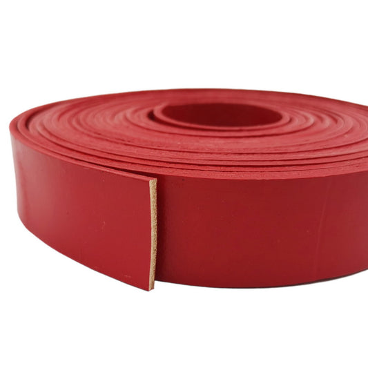 shapesbyX-25mm Red Flat Leather Strip 1 Inch Wide Genuine Leather Band 2mm Thick