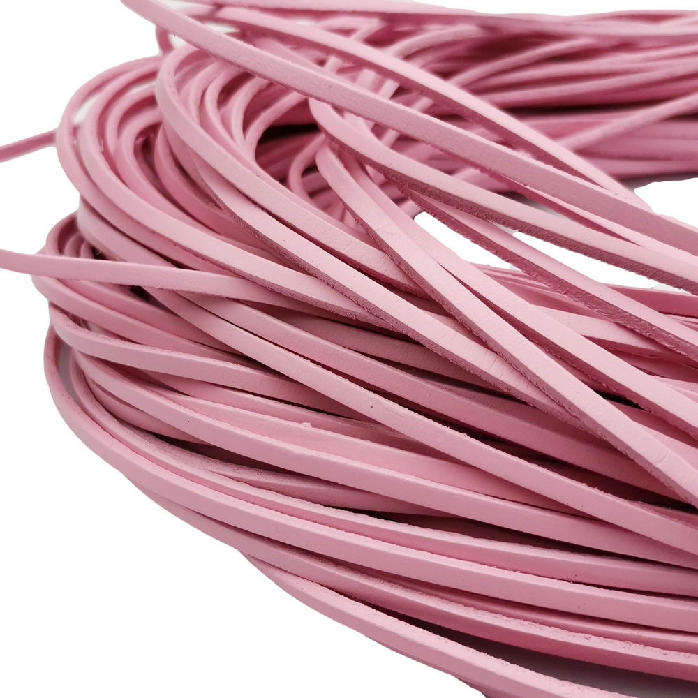 shapesbyX-3mm Flat Leather Cords Pink Genuine Leather Strap Leather Strip 2 Yards 3mmx2mm