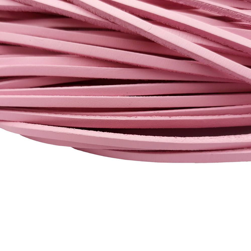 shapesbyX-3mm Flat Leather Cords Pink Genuine Leather Strap Leather Strip 2 Yards 3mmx2mm