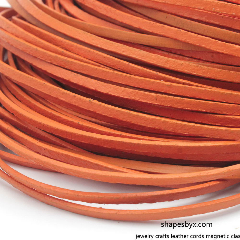 shapesbyX-3x2mm Flat Leather Cords Orange Genuine Leather Strap Leather Strip 2 Yards