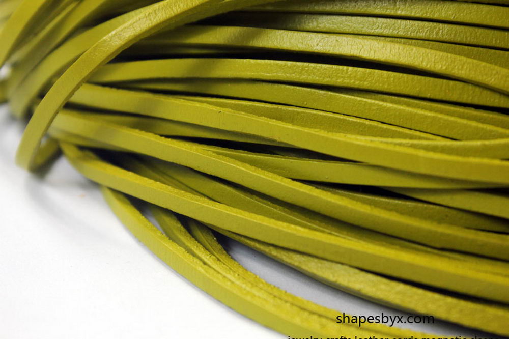 shapesbyX-3x2mm Flat Leather Cords Apple Green Genuine Leather Strap Leather Strip 2 Yards