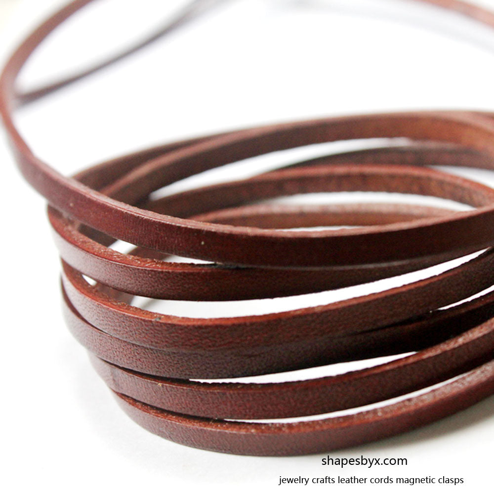 shapesbyX-4x2mm Flat Leather Cords Genuine Leather Strip 4mm Jewelry Making Tie 2 Yards Distressed Brown