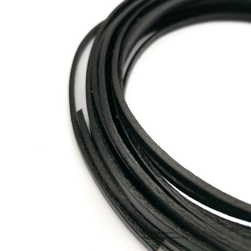 shapesbyX-4x2mm Flat Leather Cords Genuine Leather Strip 4mm Jewelry Making Tie 2 Yards Black