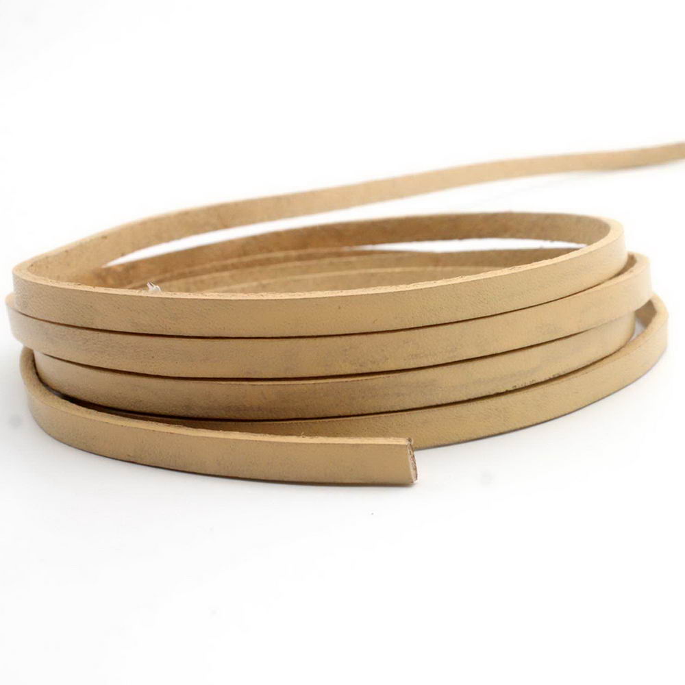 shapesbyX-5mmx2mm Flat Leather Cord 5mm Real Leather Strip Beige