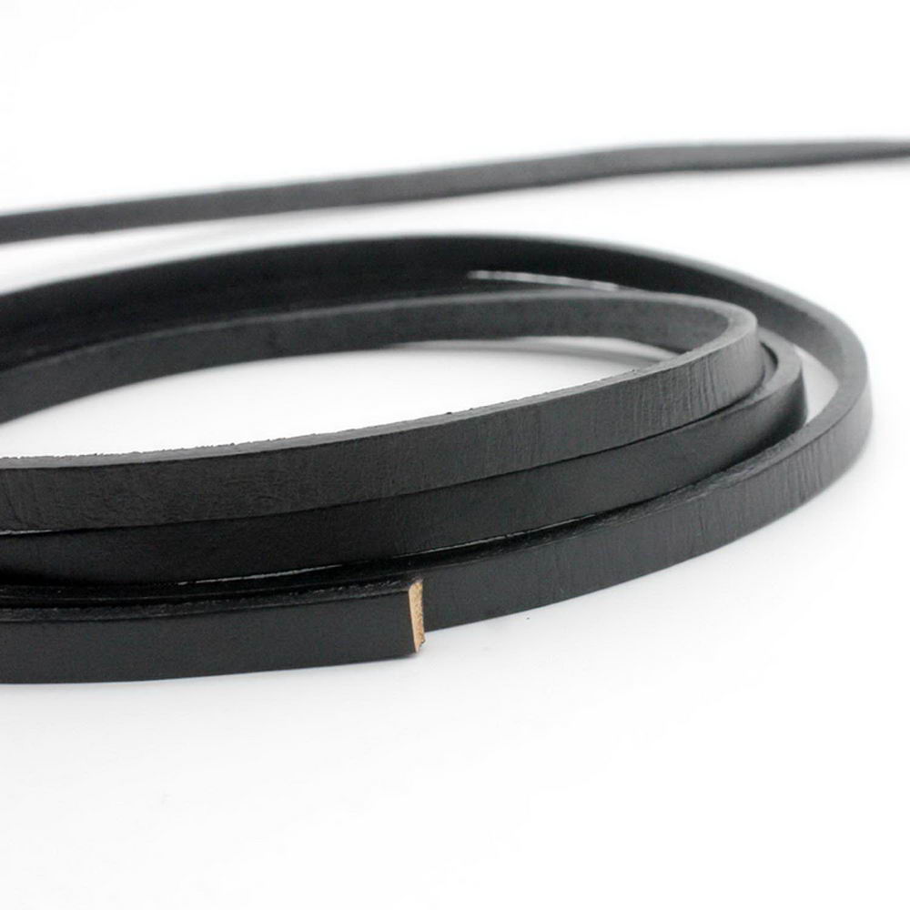 shapesbyX-5mmx2mm Flat Leather Cord 5mm Real Leather Strip Black