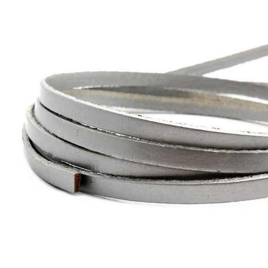 5mm Flat Leather Cord 5x2mm Real Leather Strap Silver
