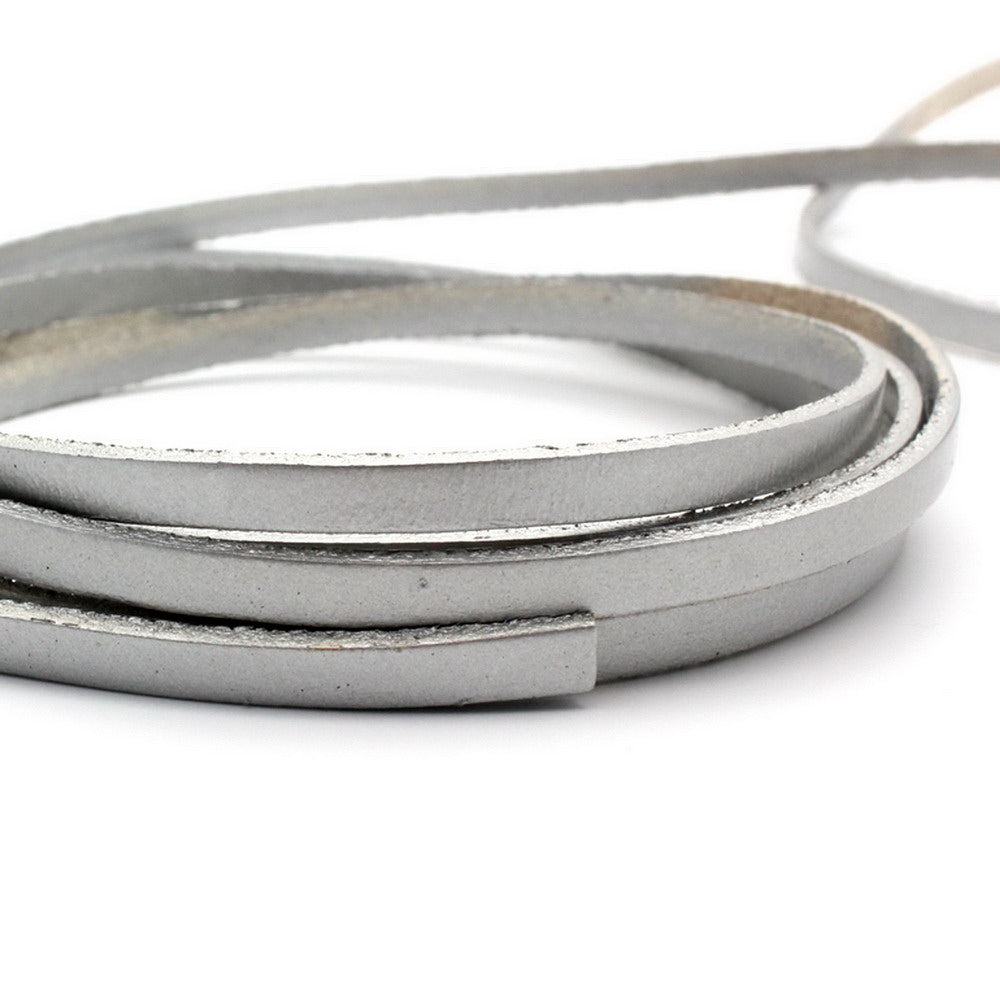 shapesbyX-5mm Flat Leather Cord 5x2mm Real Leather Strap Silver