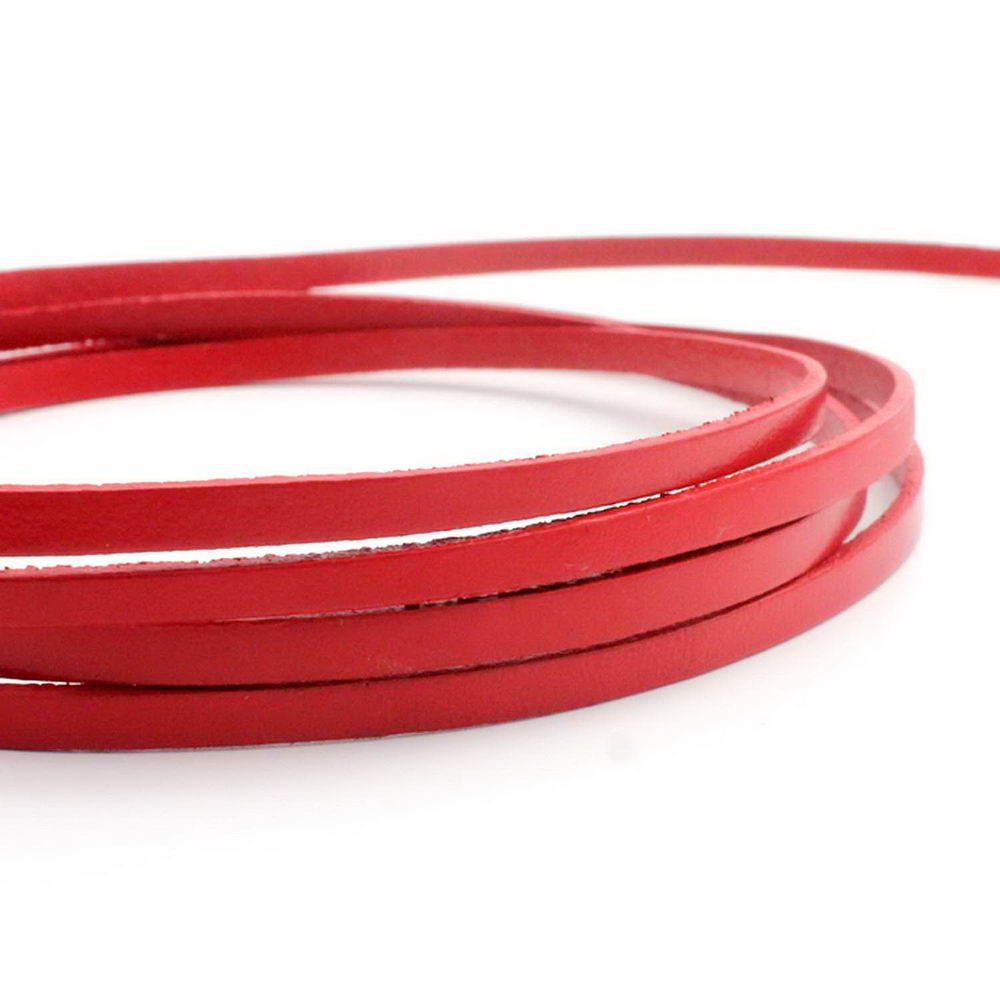 ShapesbyX-5 mm Cordon en cuir plat 5 x 2 mm Bracelet en cuir véritable Rouge