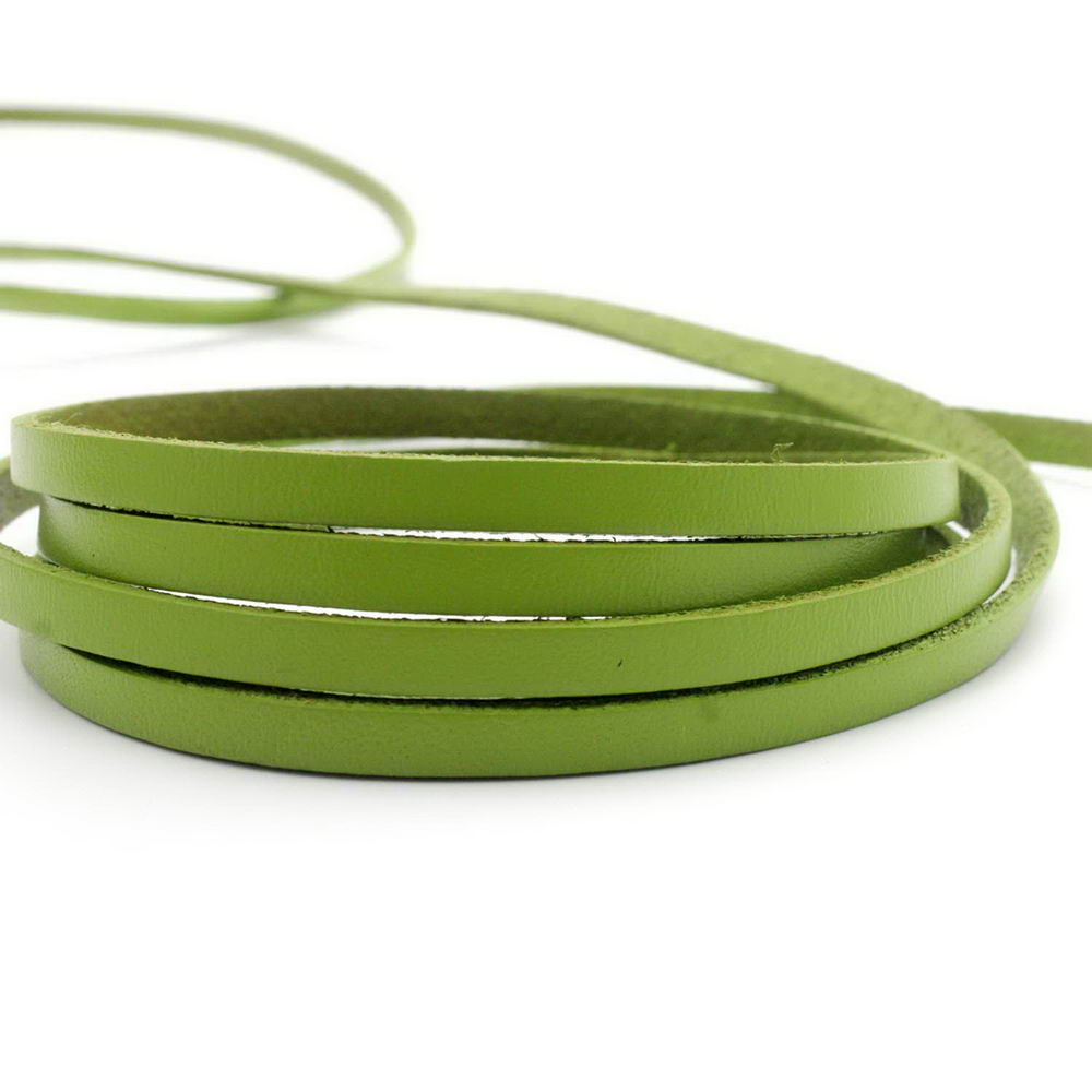 shapesbyX-5mm Flat Leather Cord 5x2mm Real Leather Strap Spring Green